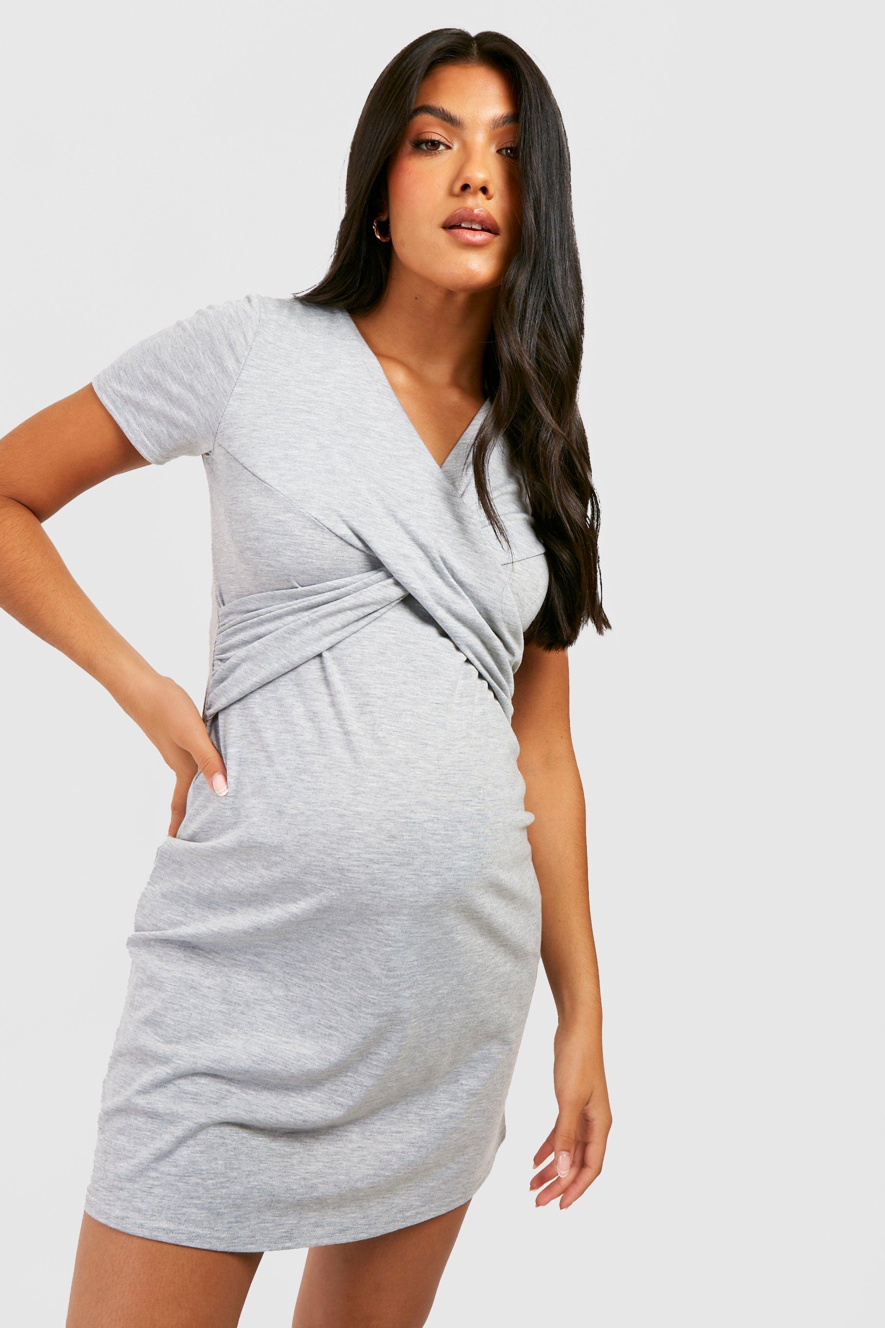 Womens Maternity Wrap Front Nursing Nightie - Grey - 12, Grey